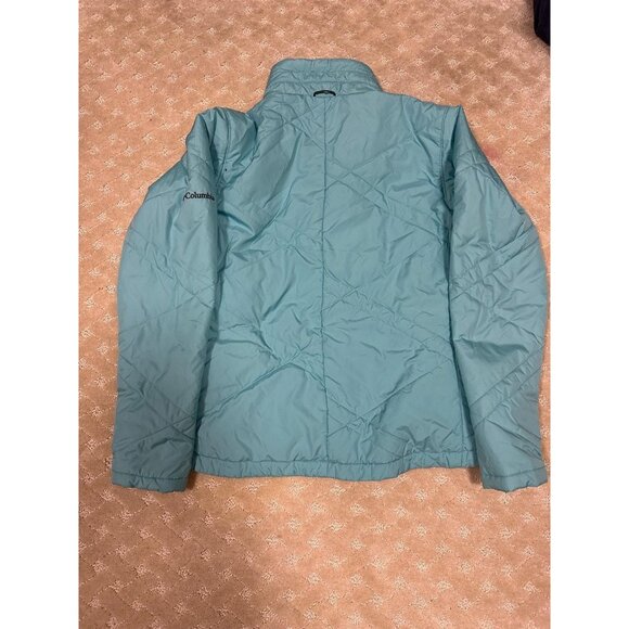 Columbia Women's L Jacket Turquoise Quilted Puffer Interchange Liner Faux Fur - Picture 2 of 3